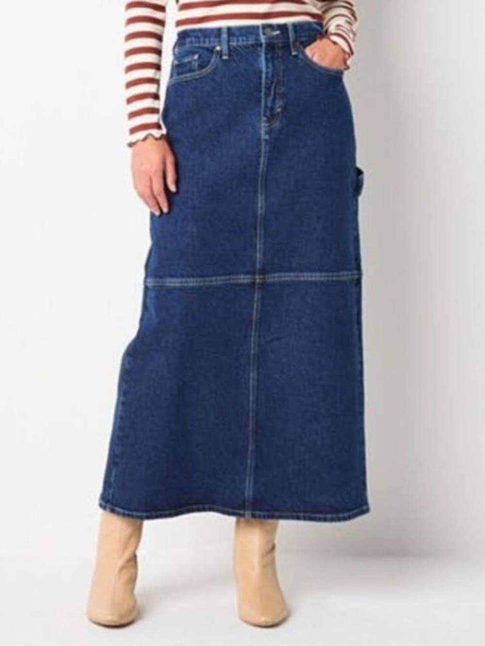 A.N.A Women's High Rise Denim Maxi Skirt Dark Indigo Stone